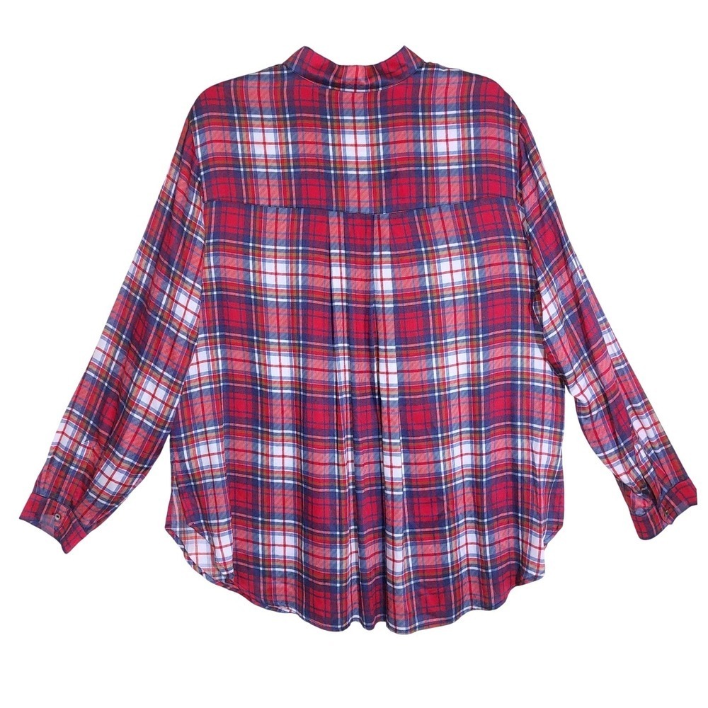 BASLER Women's Soft Red Blue Plaid Long Sleeve Button Up Shirt Comfort EUC - Picture 4 of 8